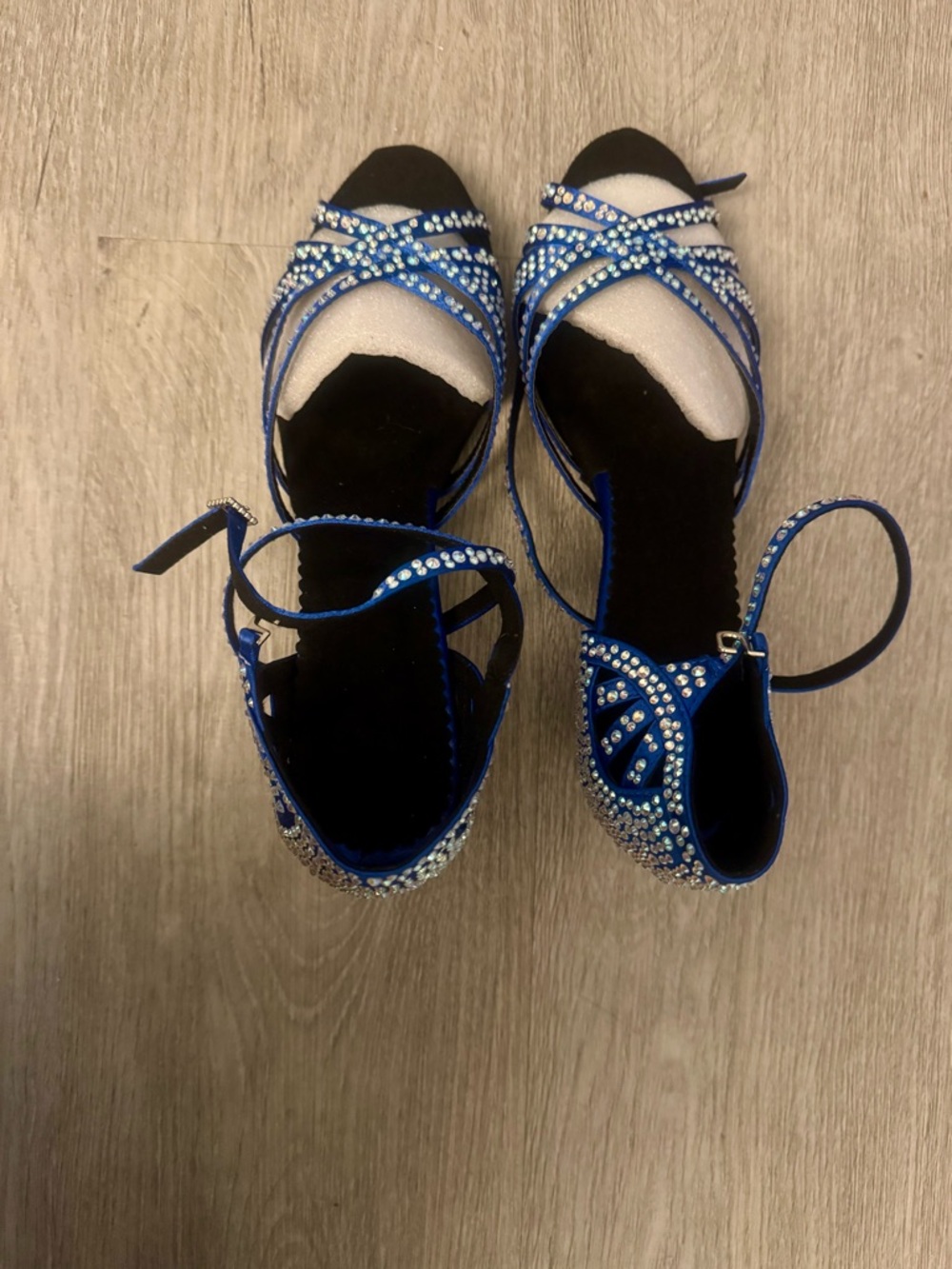 Blue Rhinestone Dance Heels Size 11 Strappy Ankle Strap - Picture 7 of 7
